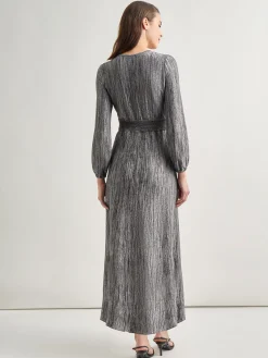 Dresses|Misook Bishop Sleeve Jacquard Knit Maxi Dress Black/Mink/Silver