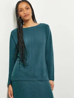 Tops & Tees|Misook Boat Neck Textural Stripe Cashmere Tunic MarineTeal
