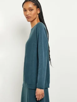 Tops & Tees|Misook Boat Neck Textural Stripe Cashmere Tunic MarineTeal