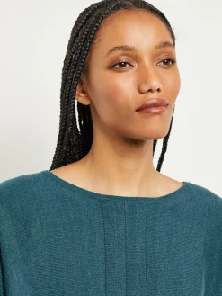 Tops & Tees|Misook Boat Neck Textural Stripe Cashmere Tunic MarineTeal