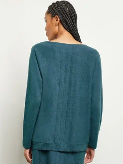 Tops & Tees|Misook Boat Neck Textural Stripe Cashmere Tunic MarineTeal