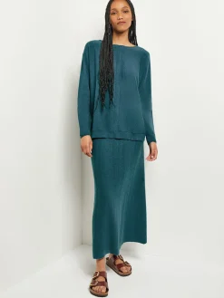 Tops & Tees|Misook Boat Neck Textural Stripe Cashmere Tunic MarineTeal