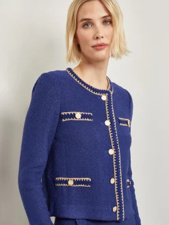 Jackets & Coats|Misook Braided Trim Boucle Knit Jacket StarryNightBlue