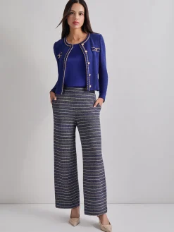 Jackets & Coats|Misook Braided Trim Boucle Knit Jacket StarryNightBlue