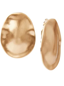 Accessories|Earrings|Misook Brushed Satin 18K Gold Oval Clip Earrings MatteGold