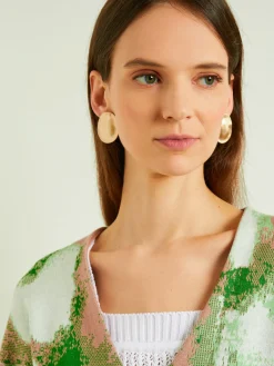 Accessories|Earrings|Misook Brushed Satin 18K Gold Oval Clip Earrings MatteGold