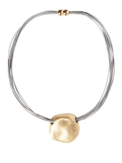 Accessories|Necklaces|Misook Brushed Satin 18K Gold Slide Grey Cord Necklace Grey/MatteGold