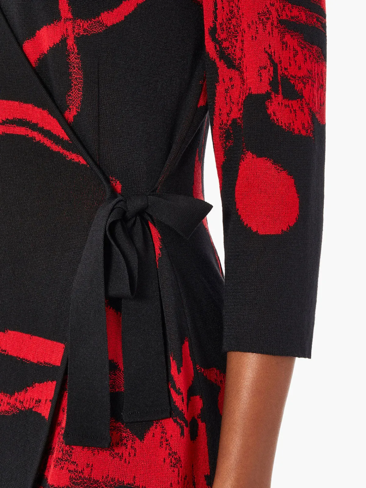 Dresses|Misook Brushstroke Pattern Knit Faux Wrap Dress Black/Rouge