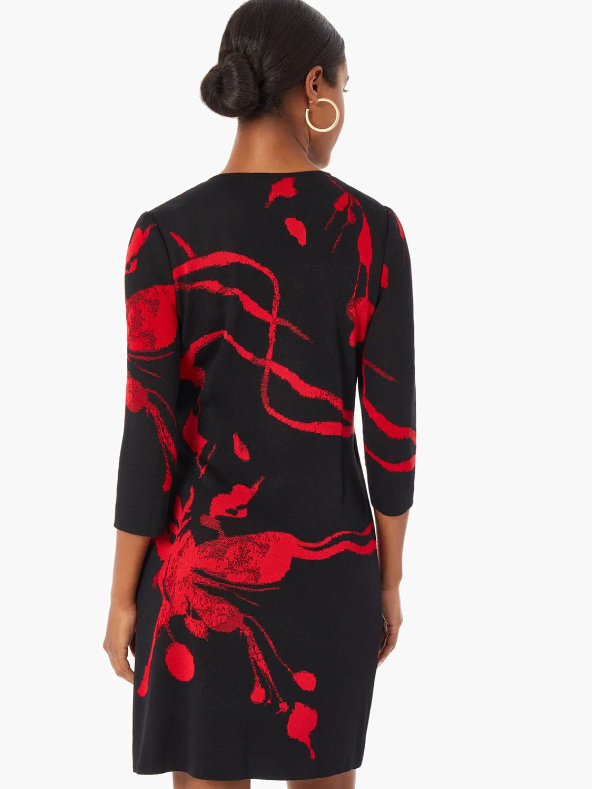 Dresses|Misook Brushstroke Pattern Knit Faux Wrap Dress Black/Rouge