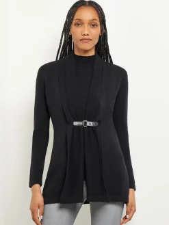 Jackets & Coats|Misook Buckle Detail Shawl Collar Cashmere Cardigan Black