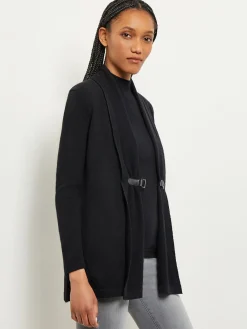 Jackets & Coats|Misook Buckle Detail Shawl Collar Cashmere Cardigan Black