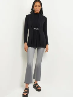 Jackets & Coats|Misook Buckle Detail Shawl Collar Cashmere Cardigan Black