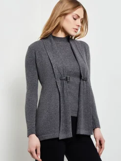 Jackets & Coats|Misook Buckle Detail Shawl Collar Cashmere Cardigan Charcoal