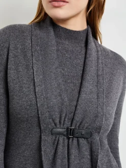 Jackets & Coats|Misook Buckle Detail Shawl Collar Cashmere Cardigan Charcoal