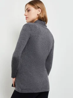 Jackets & Coats|Misook Buckle Detail Shawl Collar Cashmere Cardigan Charcoal