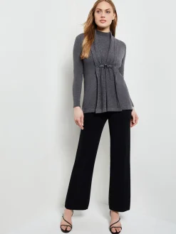 Jackets & Coats|Misook Buckle Detail Shawl Collar Cashmere Cardigan Charcoal