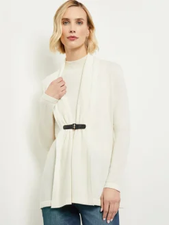 Jackets & Coats|Misook Buckle Detail Shawl Collar Cashmere Cardigan Ivory