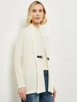 Jackets & Coats|Misook Buckle Detail Shawl Collar Cashmere Cardigan Ivory