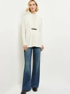 Jackets & Coats|Misook Buckle Detail Shawl Collar Cashmere Cardigan Ivory