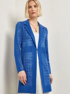 Jackets & Coats|Misook Burnout Floral Pattern Knit Jacket LyonsBlue