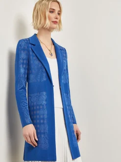 Jackets & Coats|Misook Burnout Floral Pattern Knit Jacket LyonsBlue