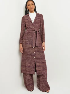 Jackets & Coats|Misook Button Front Duster - Belted Tweed Knit Ultraviolet/Goldenwood