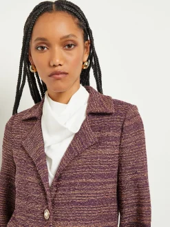 Jackets & Coats|Misook Button Front Duster - Belted Tweed Knit Ultraviolet/Goldenwood