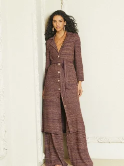 Jackets & Coats|Misook Button Front Duster - Belted Tweed Knit Ultraviolet/Goldenwood