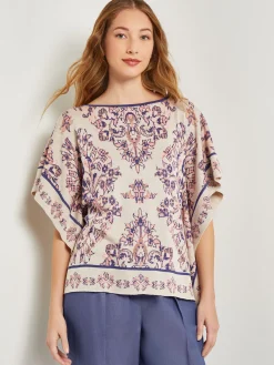 Tops & Tees|Misook Cape Sleeve Tunic - Soft Jacquard Knit Biscotti/PorcelainPink/OceanCoral/Mazarine/Charmeuse