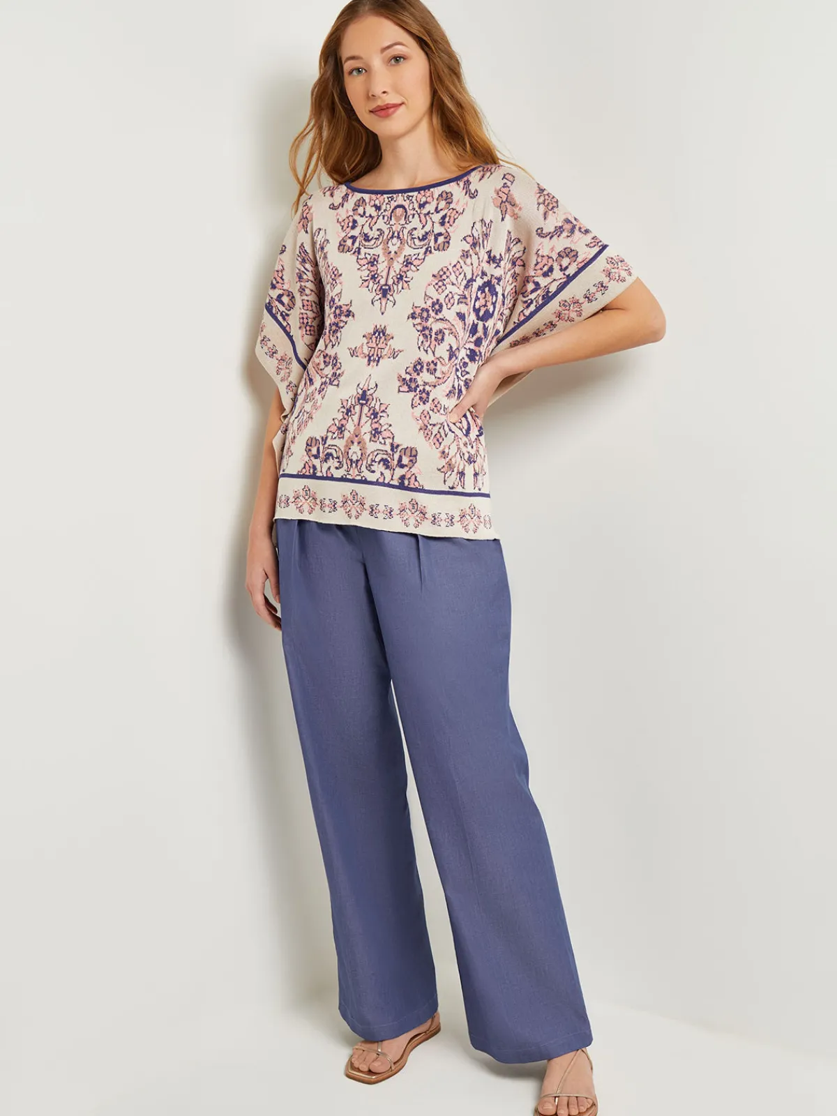 Tops & Tees|Misook Cape Sleeve Tunic - Soft Jacquard Knit Biscotti/PorcelainPink/OceanCoral/Mazarine/Charmeuse