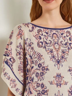 Tops & Tees|Misook Cape Sleeve Tunic - Soft Jacquard Knit Biscotti/PorcelainPink/OceanCoral/Mazarine/Charmeuse