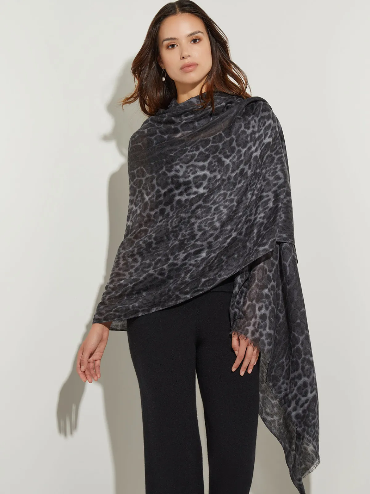 Accessories|Misook Cashmere Scarf - Leopard Print Scarf | GreyLeopard
