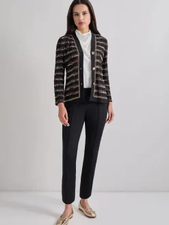 Jackets & Coats|Misook Chain Trim Lurex Knit Jacket Black/Parchment/Sangria