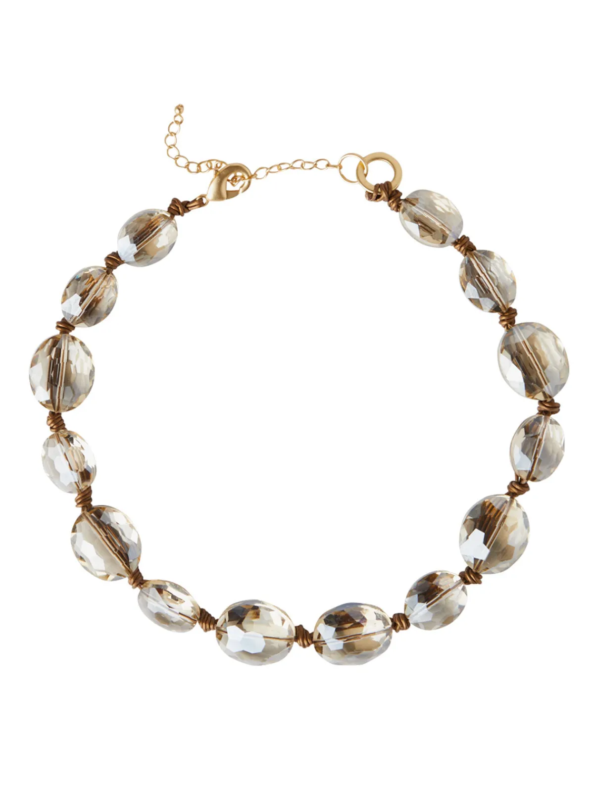 Accessories|Necklaces|Misook Champagne Crystal Woven Leather Necklace Crystal/Bronze
