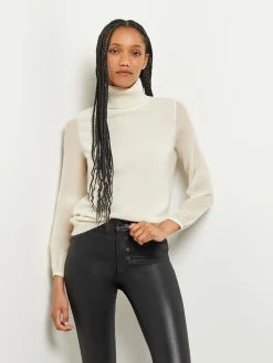 Tops & Tees|Misook Chiffon Sleeve Cashmere Turtleneck Ivory