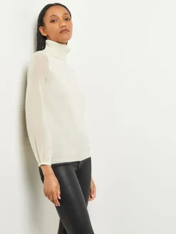 Tops & Tees|Misook Chiffon Sleeve Cashmere Turtleneck Ivory