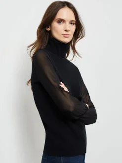 Tops & Tees|Misook Chiffon Sleeve Cashmere Turtleneck Black