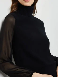 Tops & Tees|Misook Chiffon Sleeve Cashmere Turtleneck Black