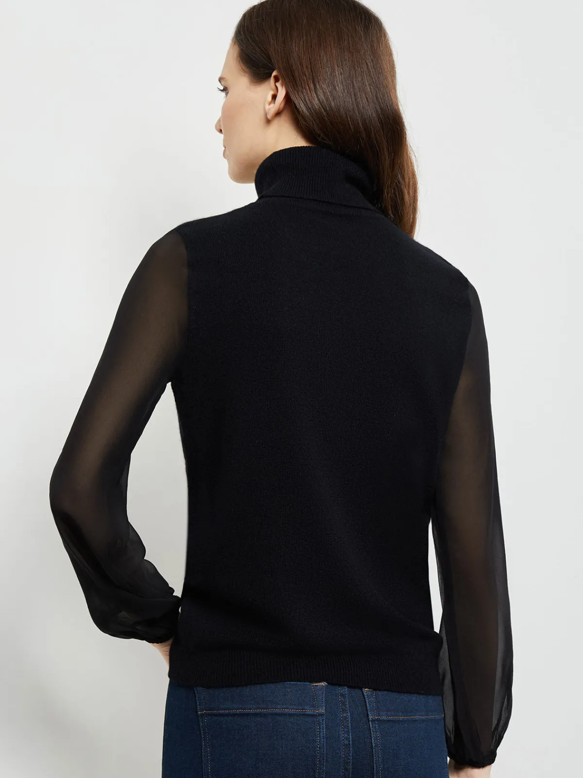 Tops & Tees|Misook Chiffon Sleeve Cashmere Turtleneck Black