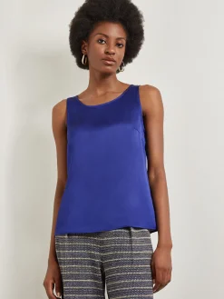 Tops & Tees|Tanks|Misook Classic Crepe de Chine Tank Top StarryNightBlue