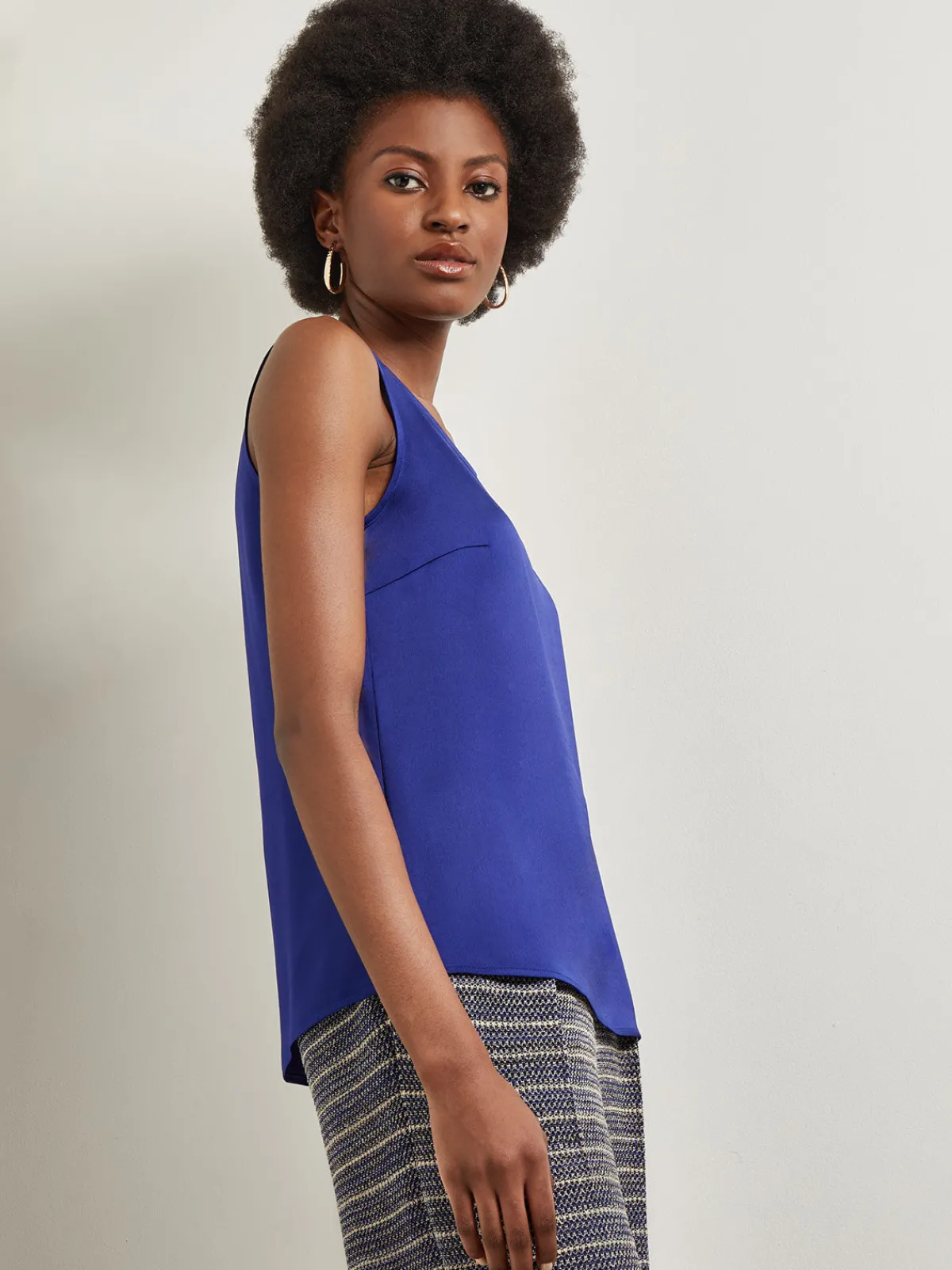 Tops & Tees|Tanks|Misook Classic Crepe de Chine Tank Top StarryNightBlue