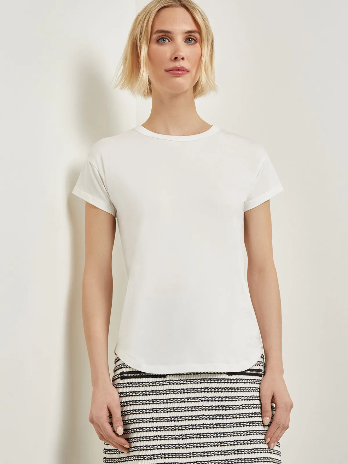 Tops & Tees|Misook Classic Short Sleeve Jersey Knit Top White