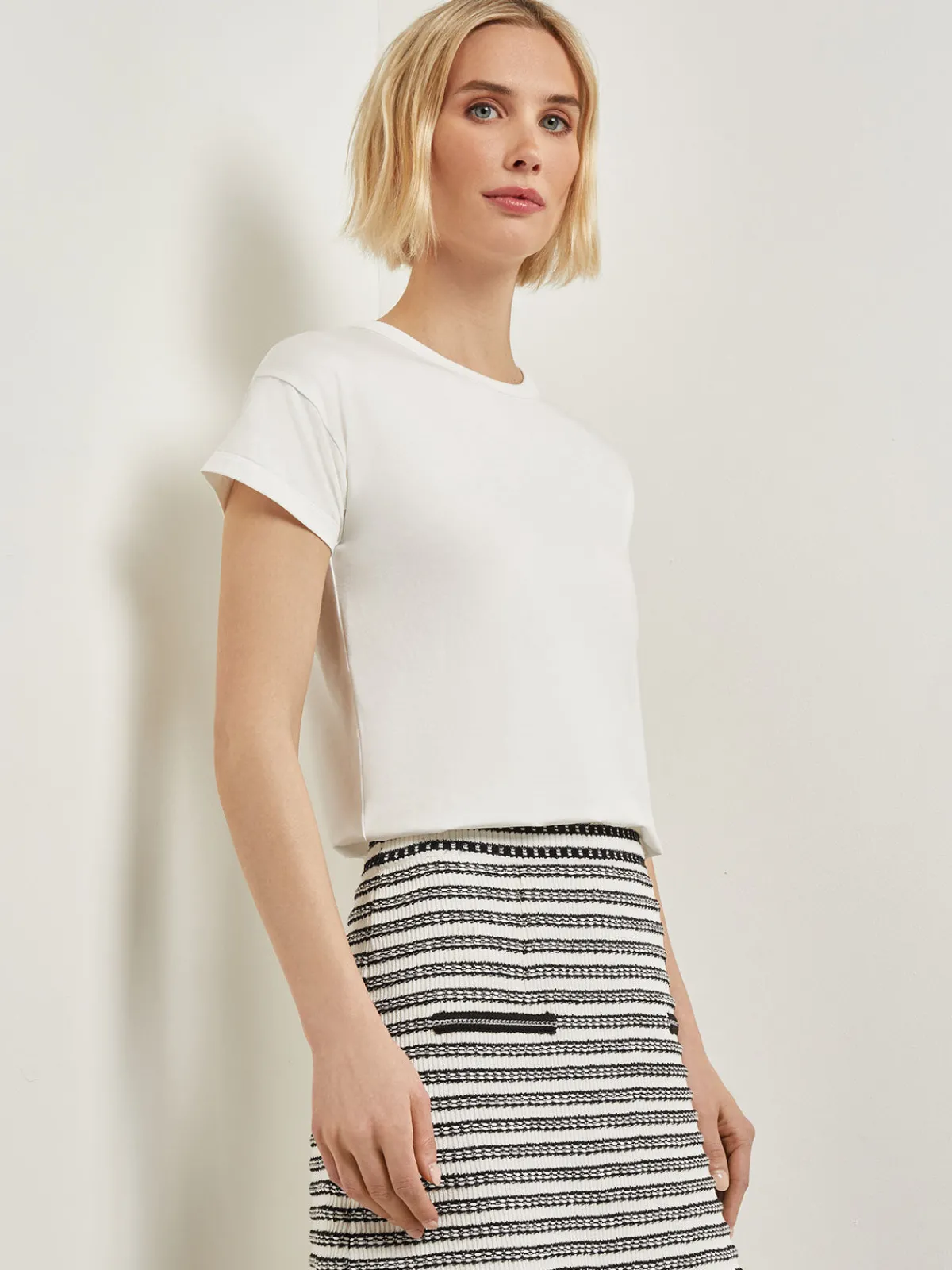 Tops & Tees|Misook Classic Short Sleeve Jersey Knit Top White