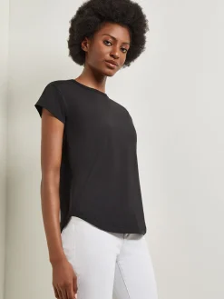 Tops & Tees|Misook Classic Short Sleeve Jersey Knit Top Black