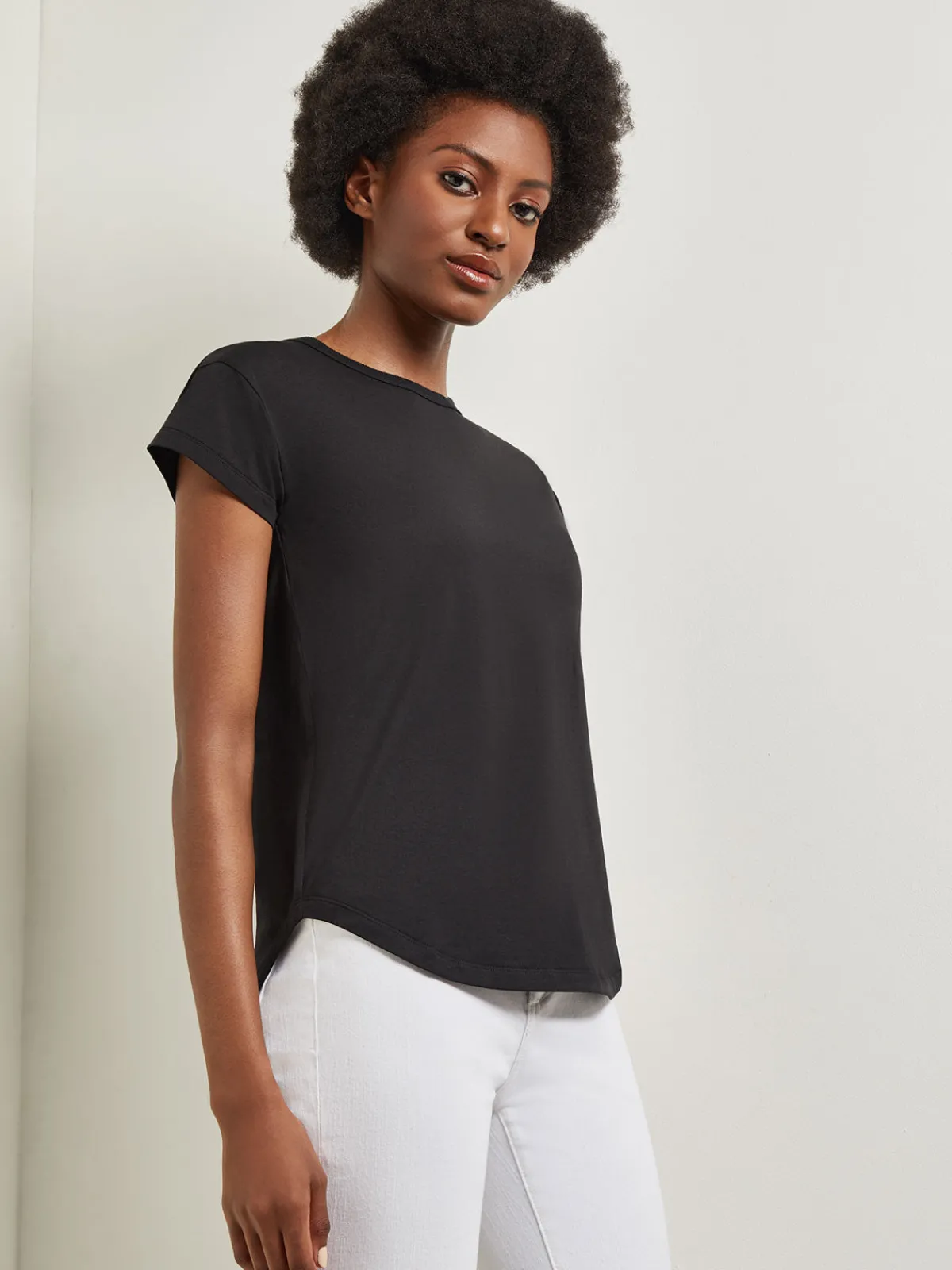 Tops & Tees|Misook Classic Short Sleeve Jersey Knit Top Black