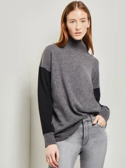 Tops & Tees|Misook Colorblock Cashmere Turtleneck Tunic Black/Charcoal