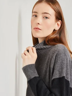 Tops & Tees|Misook Colorblock Cashmere Turtleneck Tunic Black/Charcoal
