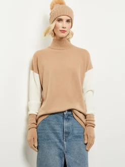 Tops & Tees|Misook Colorblock Cashmere Turtleneck Tunic Natural/Ivory