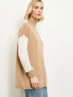 Tops & Tees|Misook Colorblock Cashmere Turtleneck Tunic Natural/Ivory
