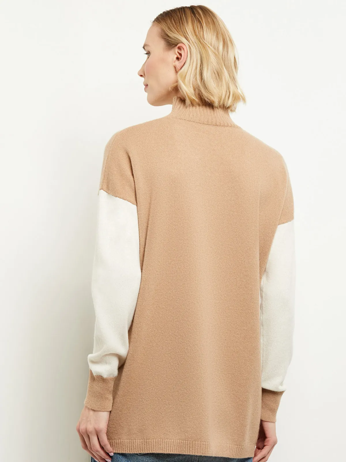 Tops & Tees|Misook Colorblock Cashmere Turtleneck Tunic Natural/Ivory